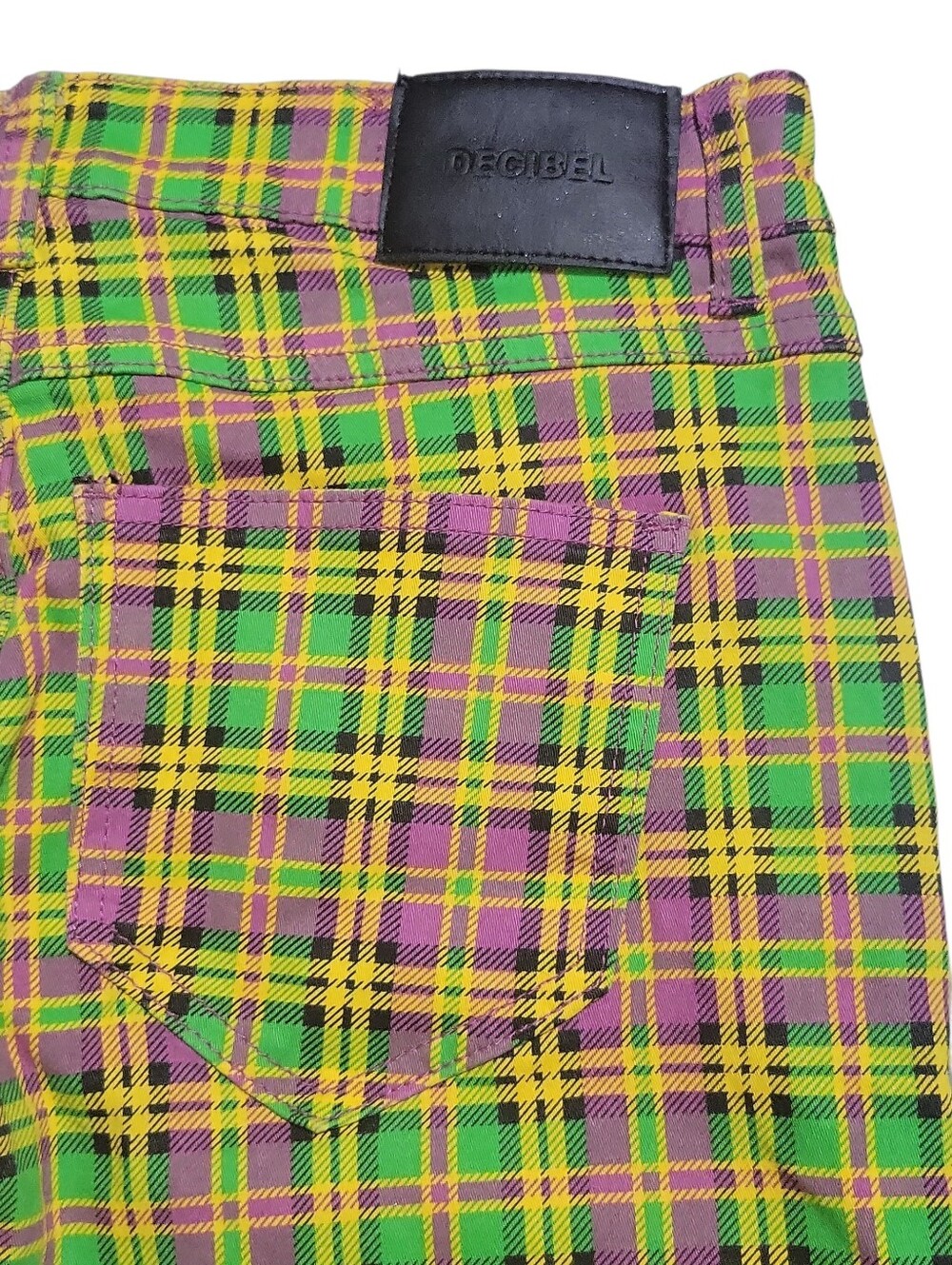 Decibel Unisex Plaid Racer Stripe Emo Skinny Jeans Size 30×32 Green Purple... - Picture 9 of 16
